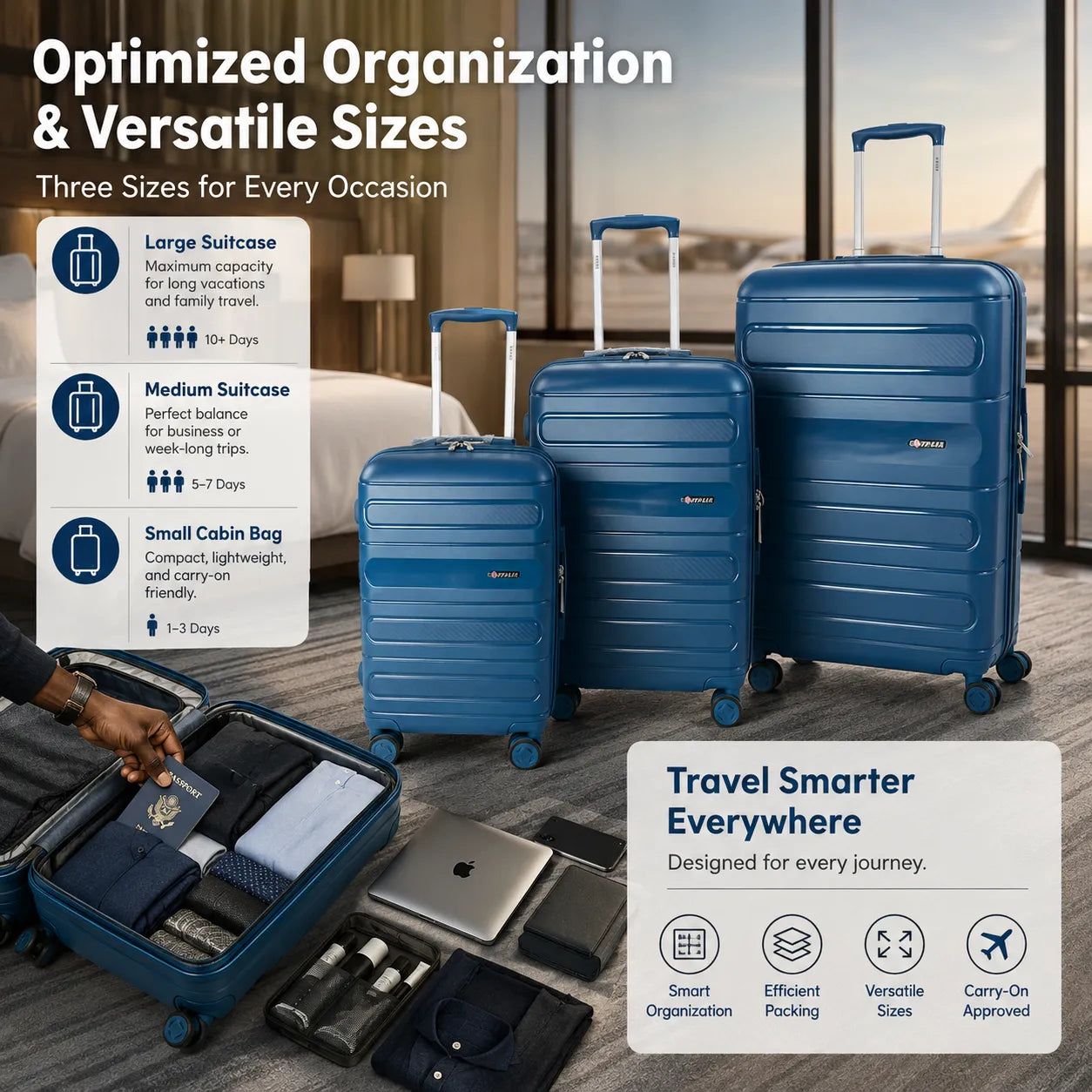 Premium 3-Piece Hard Shell Luggage Set – Lightweight, Scratch-Resistant Suitcases with 360° Wheels & Secure Lock