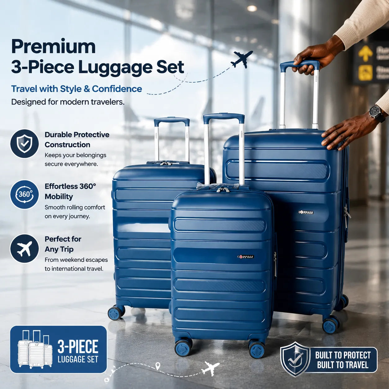 Premium 3-Piece Hard Shell Luggage Set – Lightweight, Scratch-Resistant Suitcases with 360° Wheels & Secure Lock