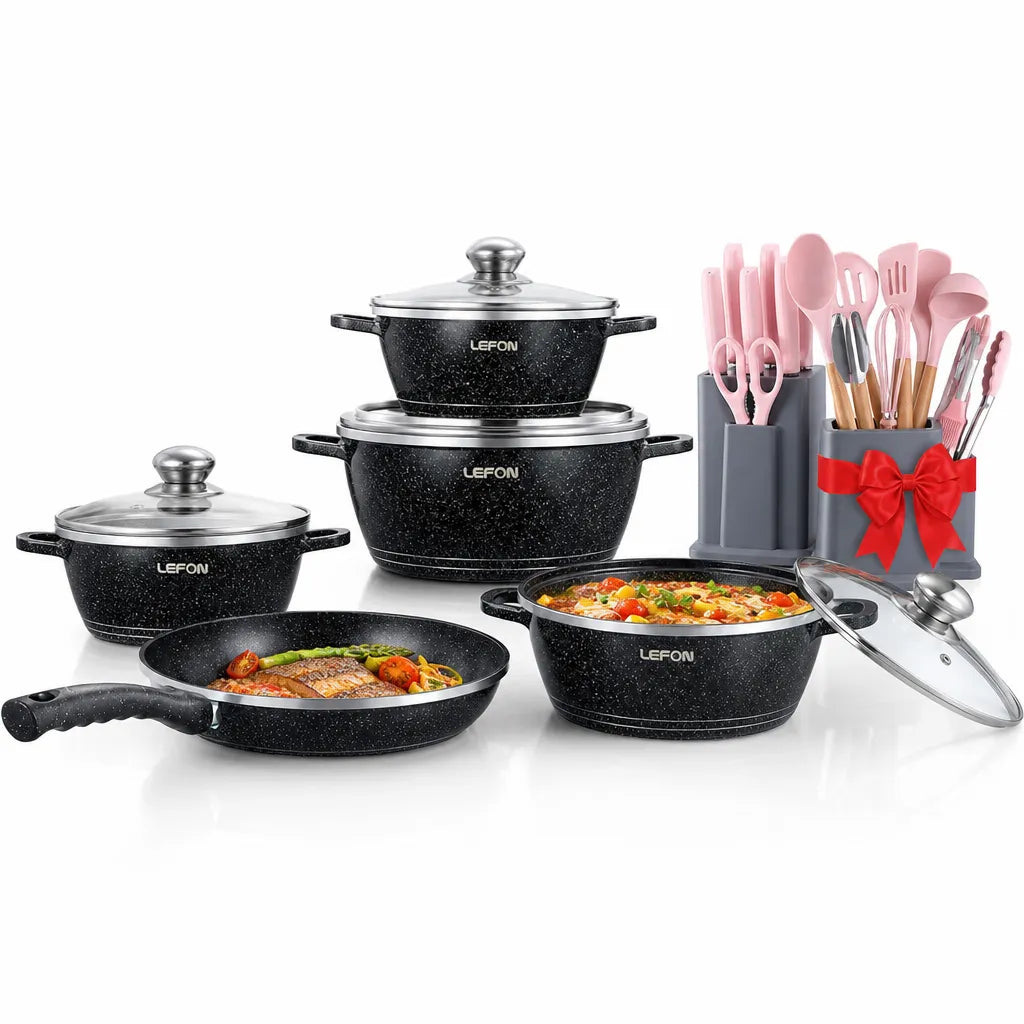 31-Piece Ultimate Kitchen Essentials Bundle: Lefon Cookware Set + Free 19-Piece Utensil Gift