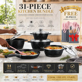 31-Piece Ultimate Kitchen Essentials Bundle: Lefon Cookware Set + Free 19-Piece Utensil Gift