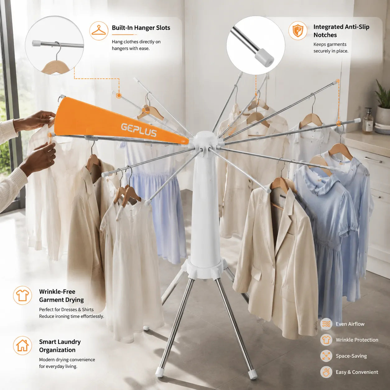 360° Rotating Umbrella Clothes Drying Rack | Space-Saving Folding Vertical Airer