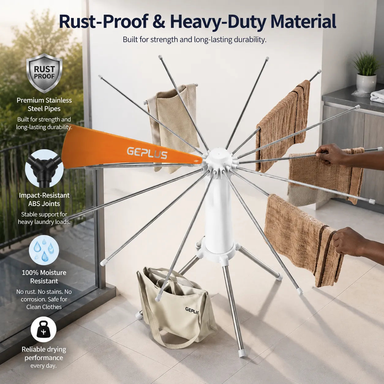 360° Rotating Umbrella Clothes Drying Rack | Space-Saving Folding Vertical Airer