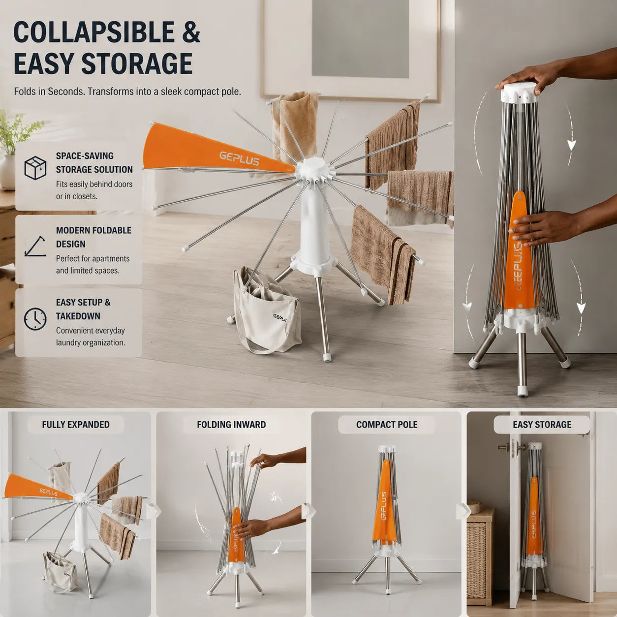 360° Rotating Umbrella Clothes Drying Rack | Space-Saving Folding Vertical Airer