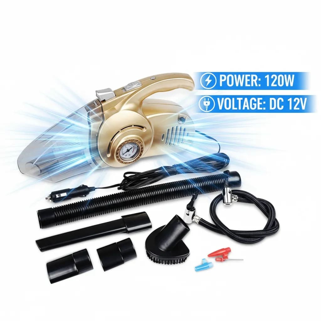 Advanced 4-In-1 Car Vacuum Cleaner Designed for Powerful Cleaning, Tire Inflation, Night Lighting, and Tire Pressure Testing 🔧🚘