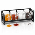 4-Piece Transparent Acrylic Spice Box Set with Metal Stand