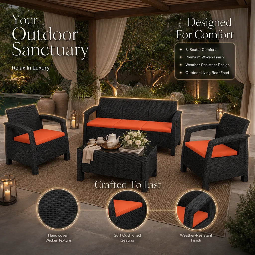 Luxury 4-Piece Wicker Patio Set: 3-Seater Sofa & Garden Lounge