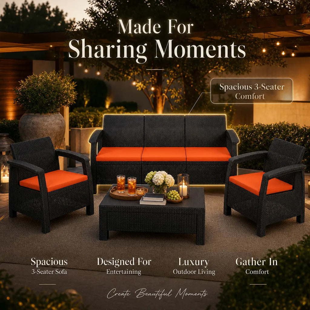 Luxury 4-Piece Wicker Patio Set: 3-Seater Sofa & Garden Lounge