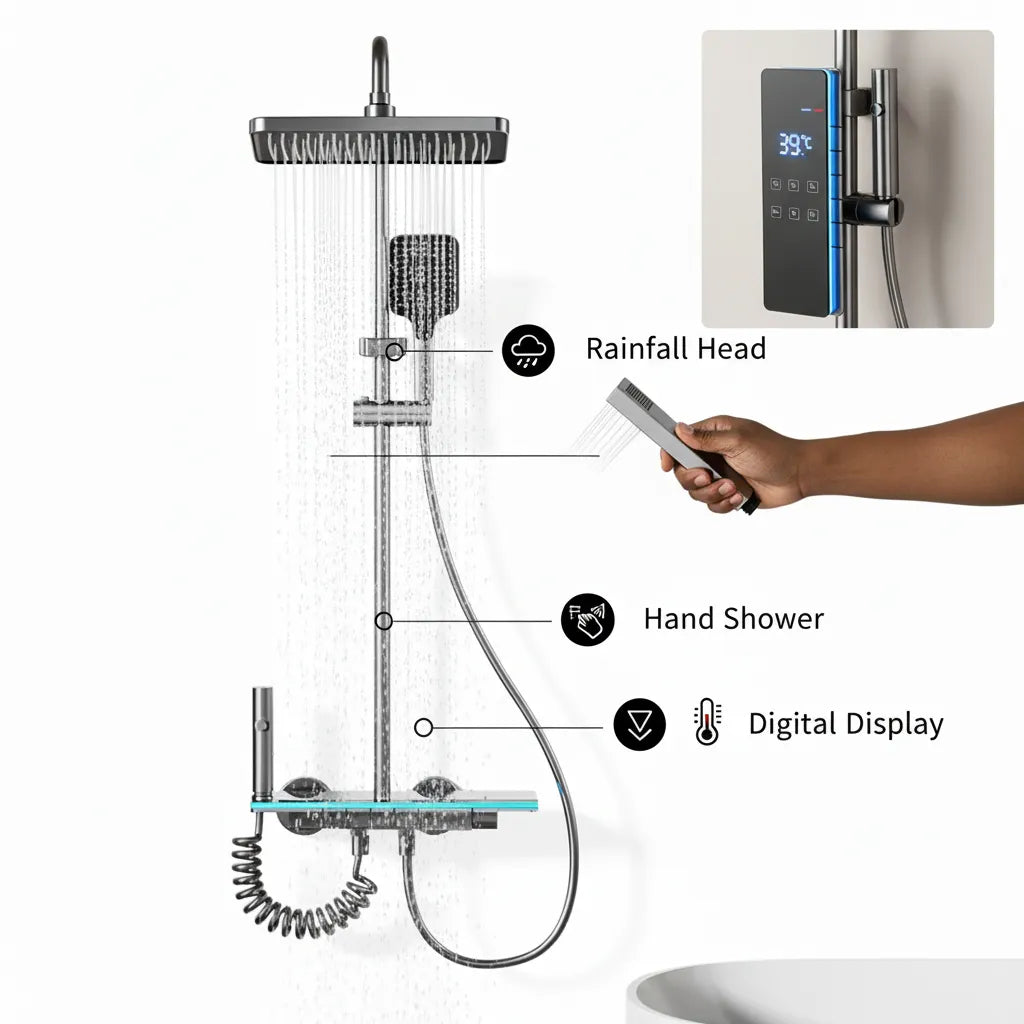 🛁 The Luxury Concealed Shower System – Smart Digital Display & 3-Function Outlets for Ultimate Comfort 🚿💦