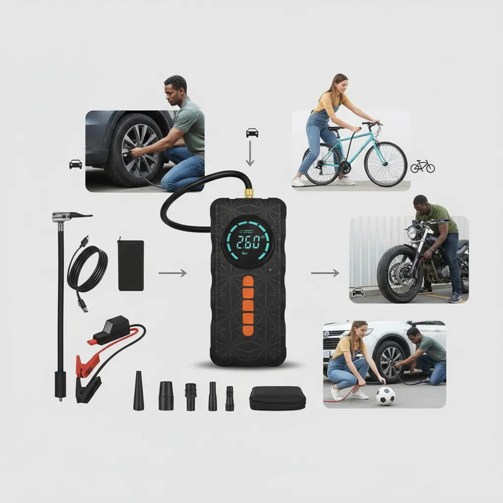 💥 4-in-1 Ultimate Car Emergency Lifesaver – Power, Air & Safety Anywhere🚗⚡