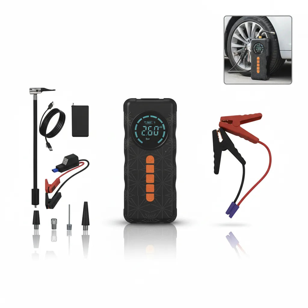 💥 4-in-1 Ultimate Car Emergency Lifesaver – Power, Air & Safety Anywhere🚗⚡