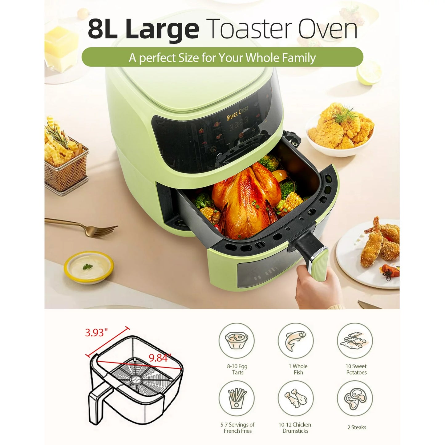Silver Crest 8L Air Fryer - 360° Heating Touch Screen
