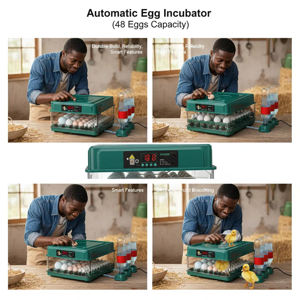 48 Egg Fully Automatic Incubator – Smart Digital Egg Hatcher with Auto Turning, Temperature Control & Dual Power (220V/12V)