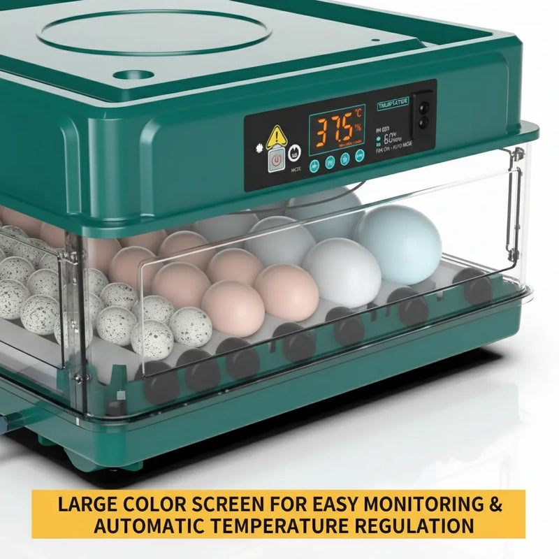 48 Egg Fully Automatic Incubator – Smart Digital Egg Hatcher with Auto Turning, Temperature Control & Dual Power (220V/12V)