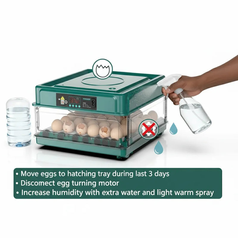 48 Egg Fully Automatic Incubator – Smart Digital Egg Hatcher with Auto Turning, Temperature Control & Dual Power (220V/12V)