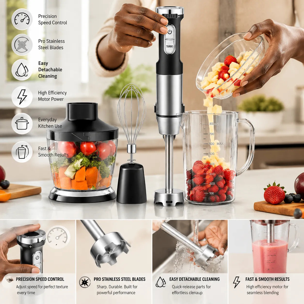 4-in-1 Hand Blender – The Ultimate Kitchen Companion for Effortless Blending!