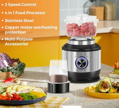 Evimki 4-in-1 High-Power Blender – 3000W Motor with Water Isolation | Juicer, Grinder, Chopper & Unbreakable Jar