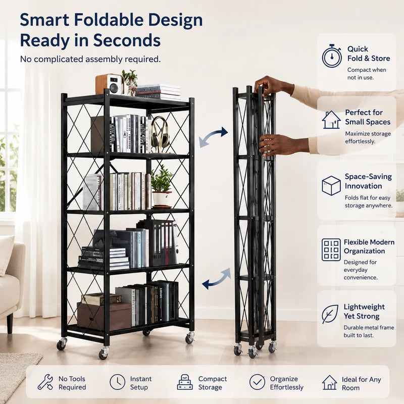 Ultimate 5-Tier Foldable Storage Rack – Heavy-Duty & Space-Saving Organizer