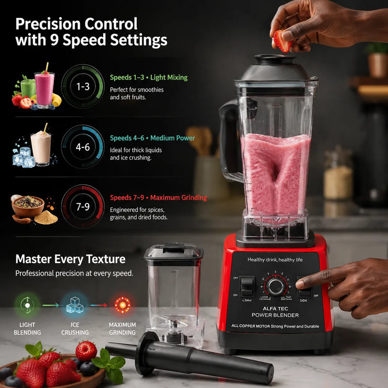 Alfa Tec 9-Speed Professional Blender | 5000W Heavy-Duty Grinder