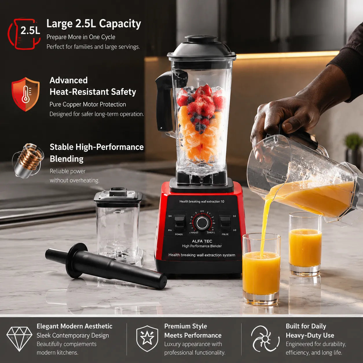 Alfa Tec Multi-Purpose Blender 2.5 L - 5000W - 9 Speeds