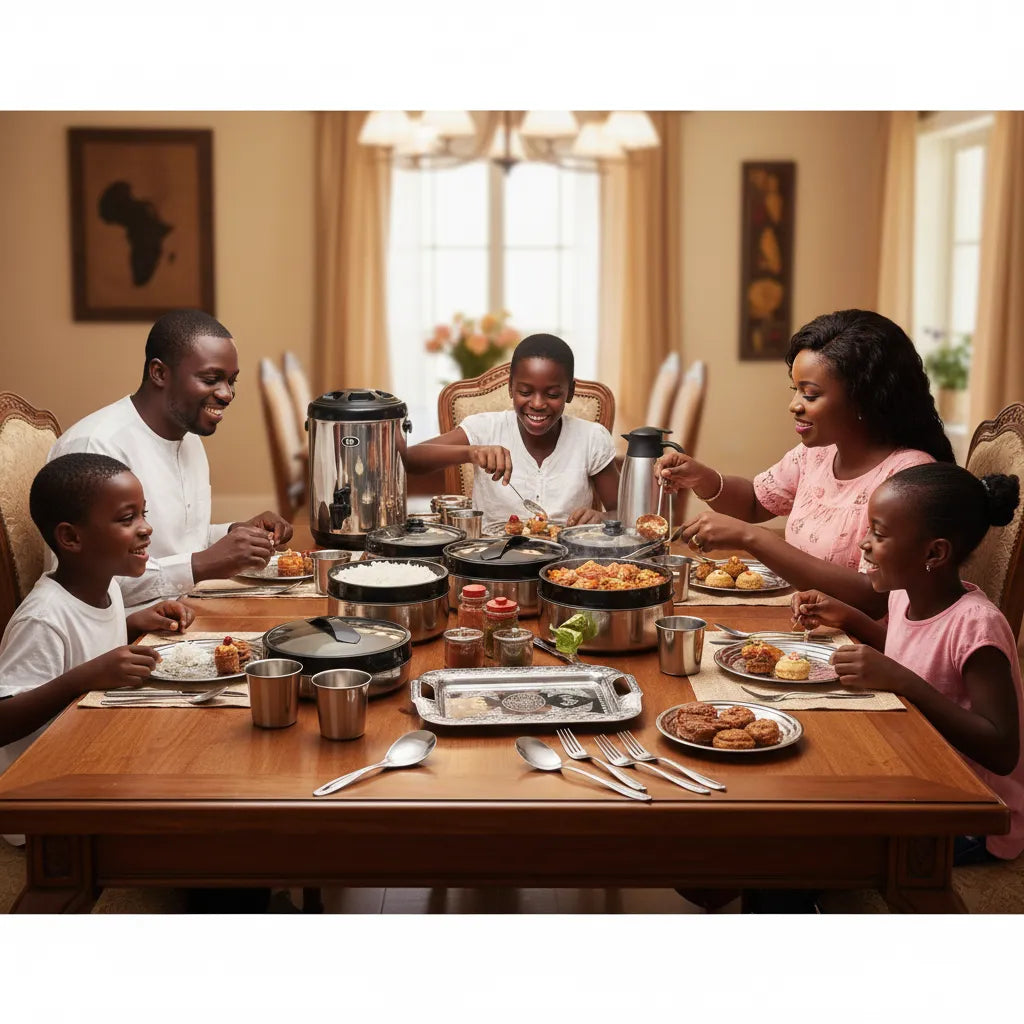 🍽️💎 Evimki 55-Piece Stainless Steel Family Dining Set with 8L Hot Thermos 🔥 – Elegant, Durable & Complete Serving Collection ✨🏠