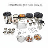 🍽️💎 Evimki 55-Piece Stainless Steel Family Dining Set with 8L Hot Thermos 🔥 – Elegant, Durable & Complete Serving Collection ✨🏠