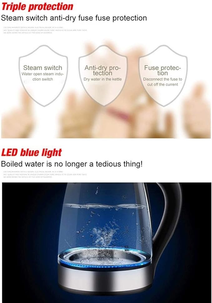 2.0L Electric Glass Kettle – 2000W | Fast Boil | LED Light | Auto Shut-Off |