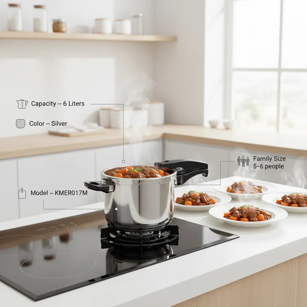 Family-Size 6L Stainless Steel Pressure Cooker for Efficient Home Cooking