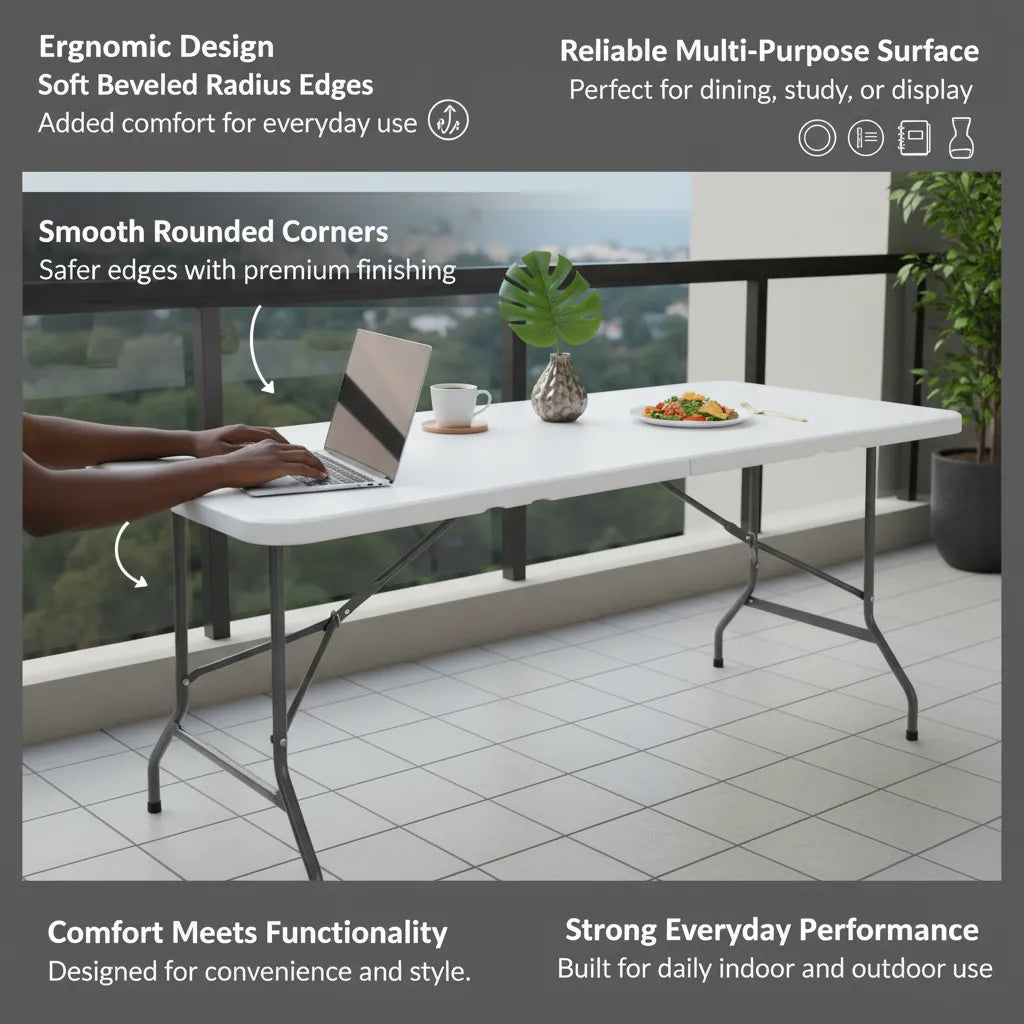 6ft Folding Picnic Table – Portable Heavy-Duty Indoor & Outdoor Foldable Table