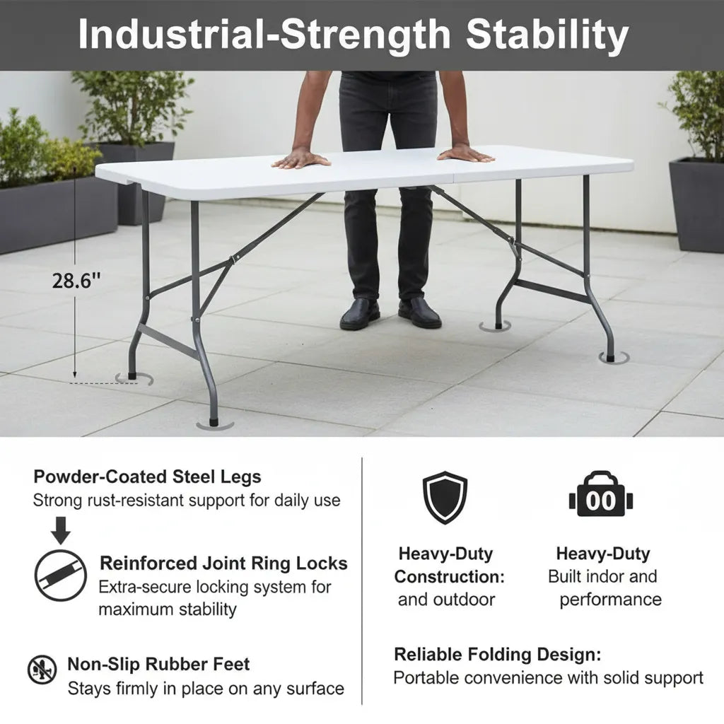 6ft Folding Picnic Table – Portable Heavy-Duty Indoor & Outdoor Foldable Table