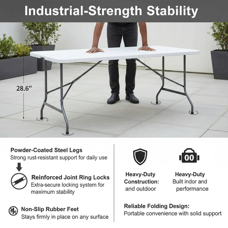 6ft Folding Picnic Table – Portable Heavy-Duty Indoor & Outdoor Foldable Table