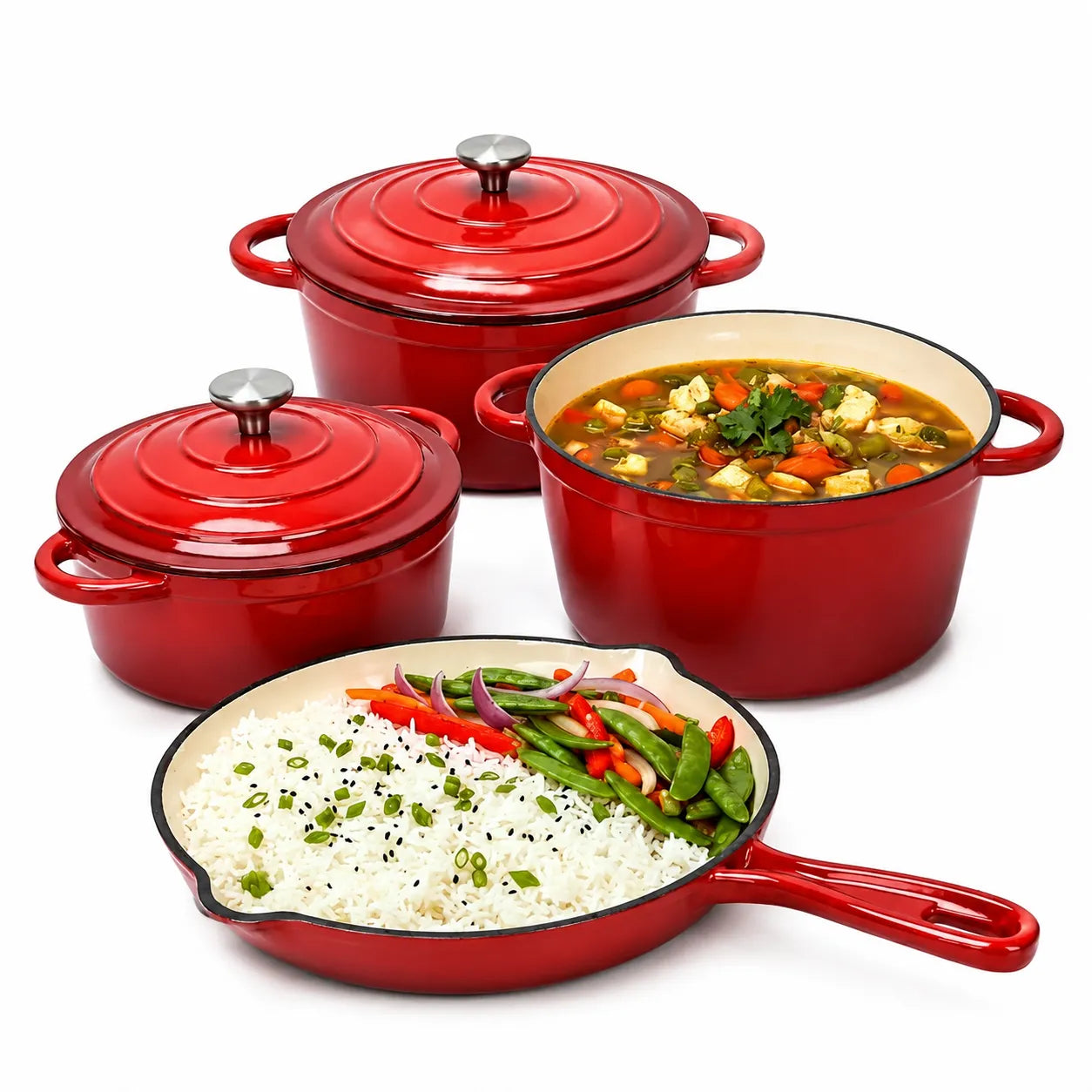 7-Piece Premium Enamel Cast Iron Cookware Set – Non-Stick & Induction Ready