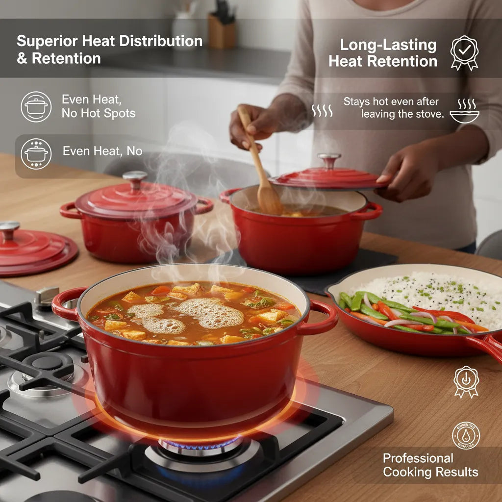 7-Piece Premium Enamel Cast Iron Cookware Set – Non-Stick & Induction Ready