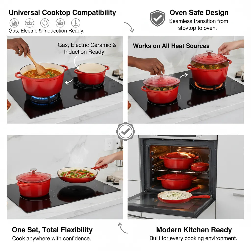 7-Piece Premium Enamel Cast Iron Cookware Set – Non-Stick & Induction Ready