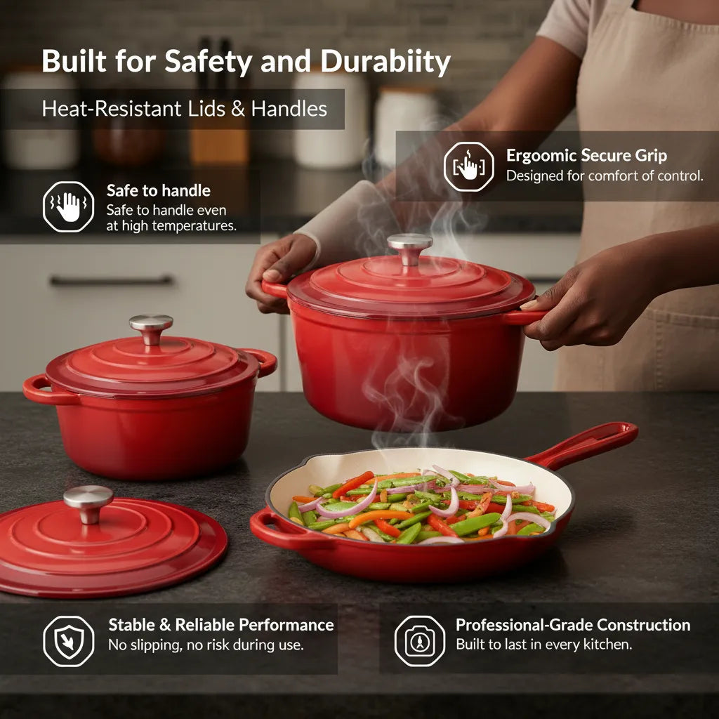 7-Piece Premium Enamel Cast Iron Cookware Set – Non-Stick & Induction Ready