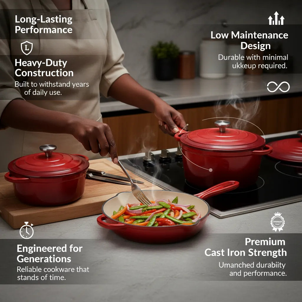 7-Piece Premium Enamel Cast Iron Cookware Set – Non-Stick & Induction Ready