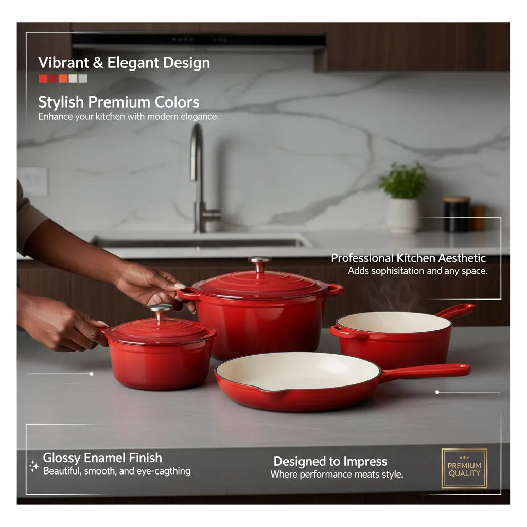 7-Piece Premium Enamel Cast Iron Cookware Set – Non-Stick & Induction Ready