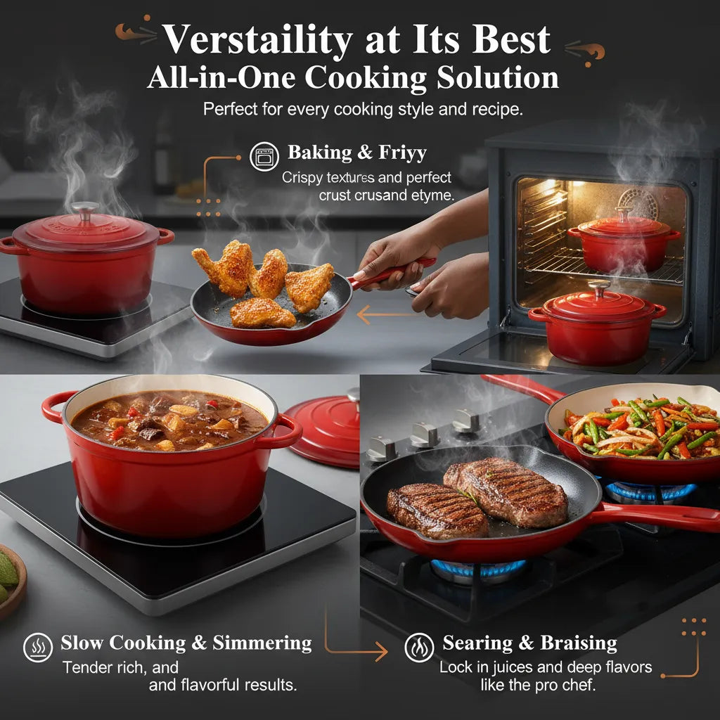 7-Piece Premium Enamel Cast Iron Cookware Set – Non-Stick & Induction Ready
