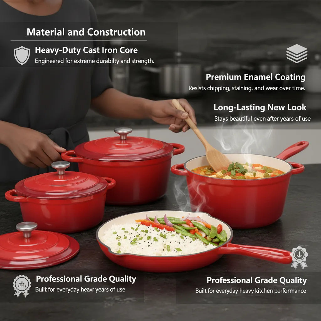7-Piece Premium Enamel Cast Iron Cookware Set – Non-Stick & Induction Ready