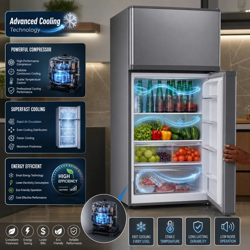 H&A 80L Compact Double-Door Refrigerator – Energy-Efficient Fridge for Small Spaces