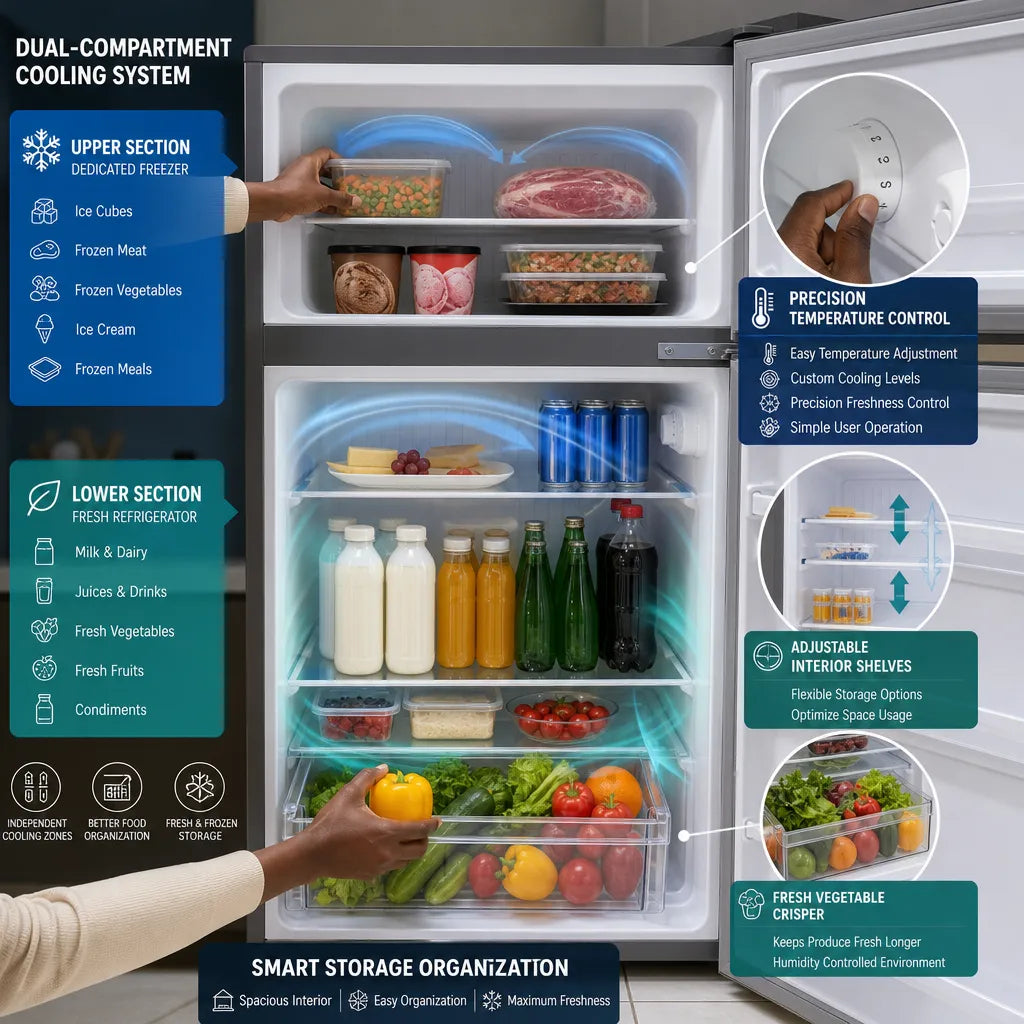 H&A 80L Compact Double-Door Refrigerator – Energy-Efficient Fridge for Small Spaces