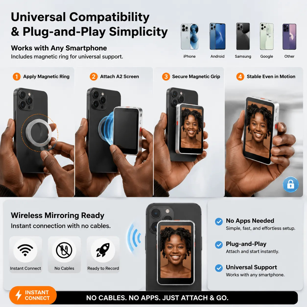 A2 Magnetic Vlog Selfie Screen: Professional Rear Camera Mirror for High-Quality Content