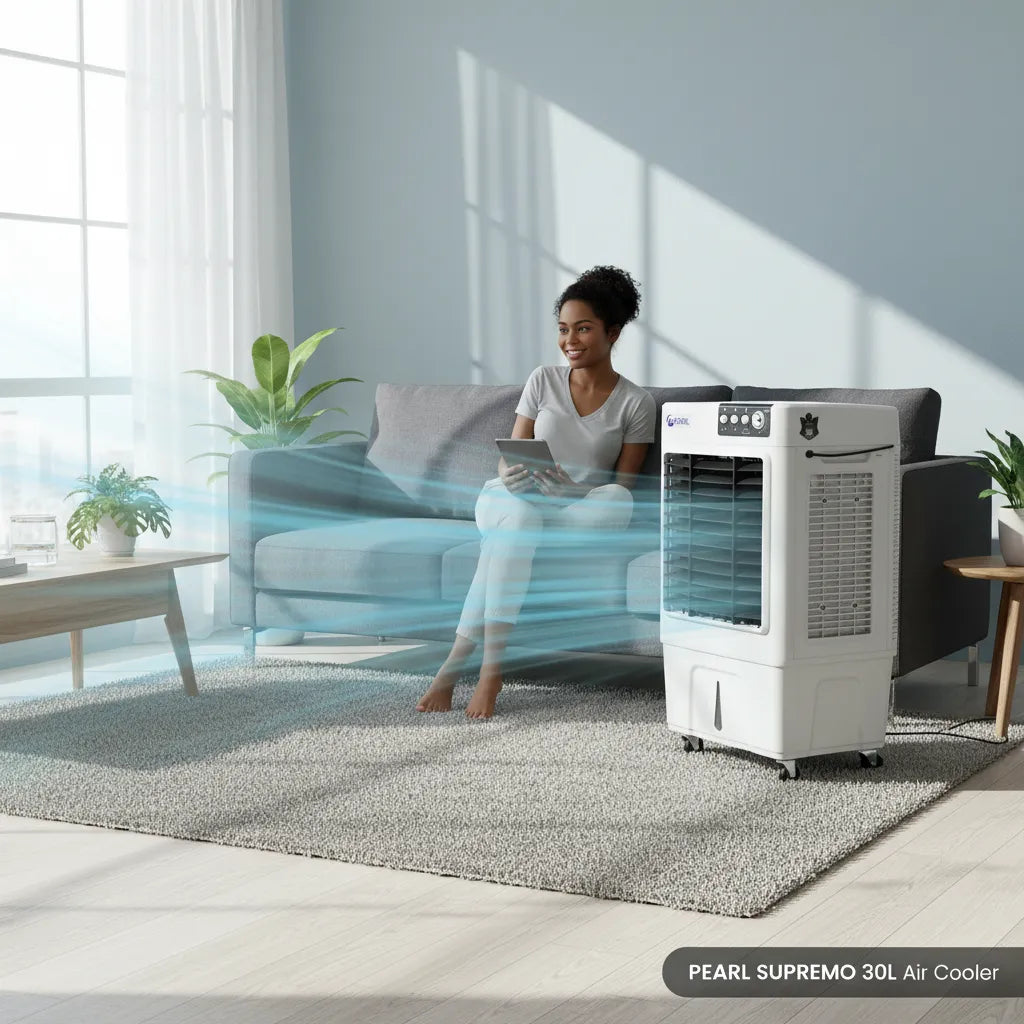 PEARL SUPREMO 50L Air Cooler – High Performance Cooling with 4000m³ Airflow & Energy Saving Technology ❄️