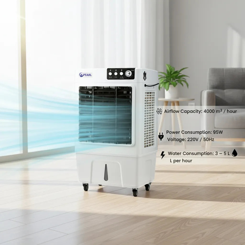 PEARL SUPREMO 50L Air Cooler – High Performance Cooling with 4000m³ Airflow & Energy Saving Technology ❄️