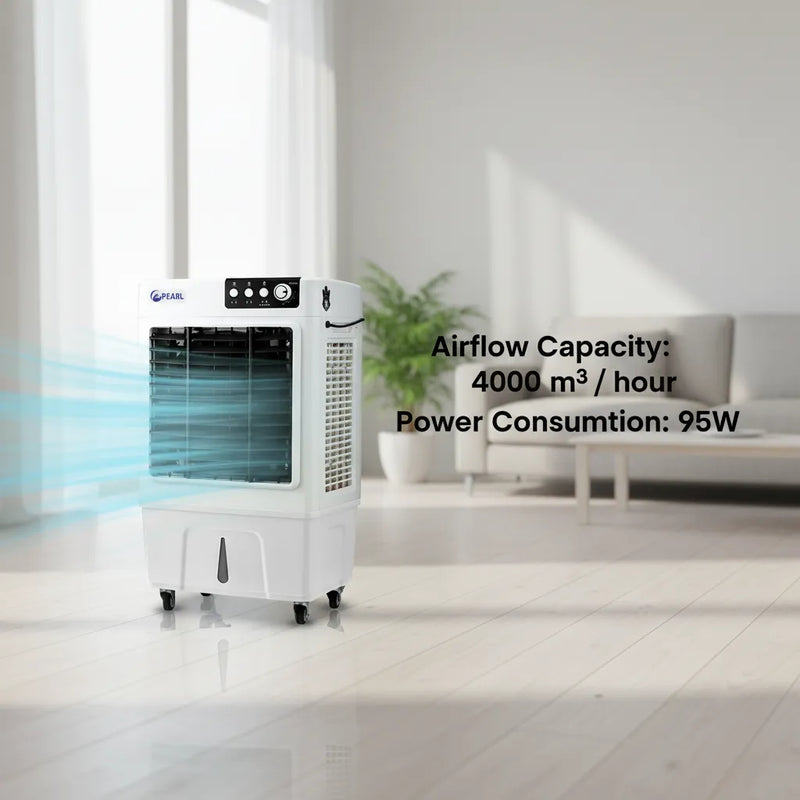 PEARL SUPREMO 50L Air Cooler – High Performance Cooling with 4000m³ Airflow & Energy Saving Technology ❄️