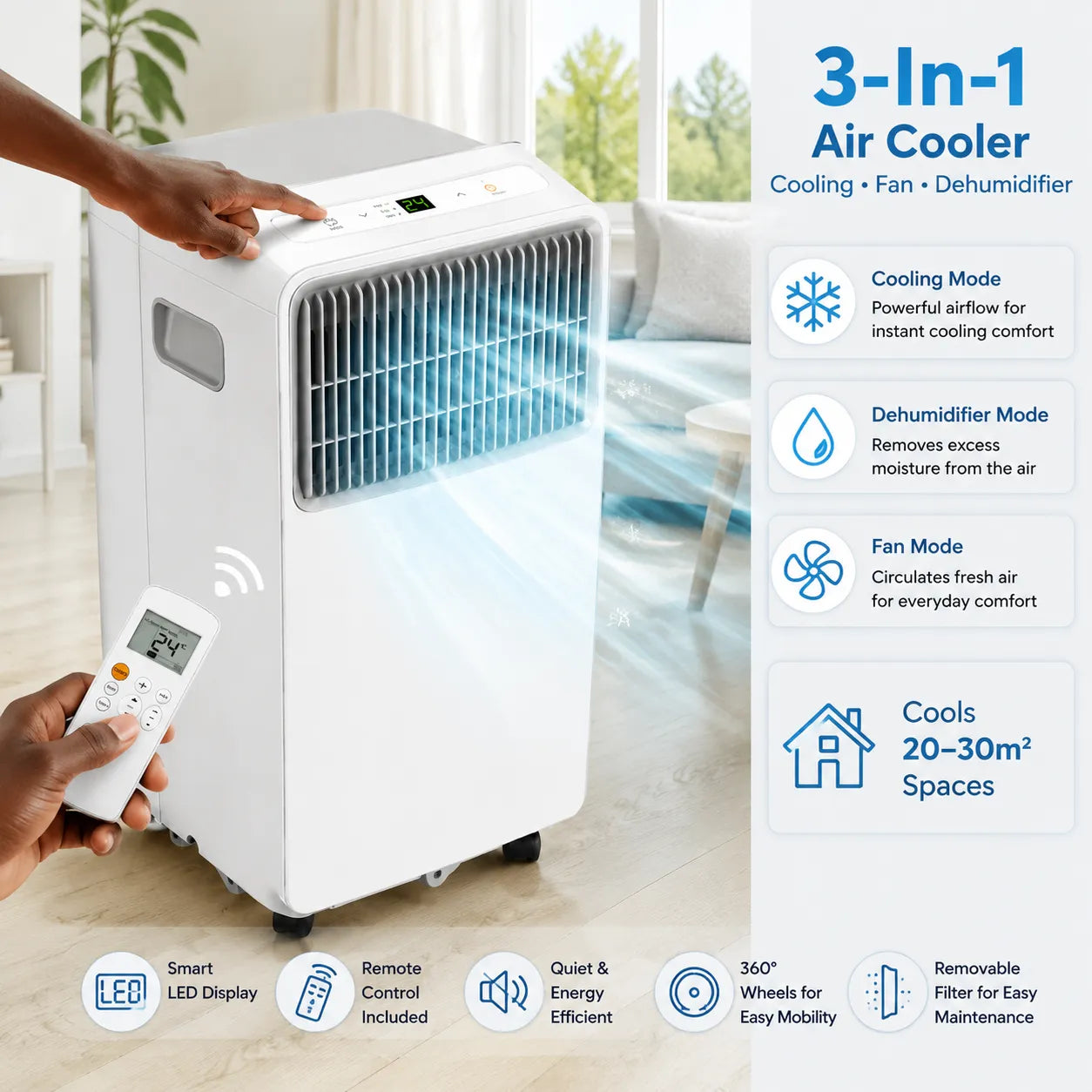 German-Made Portable 1PH Air Cooler – Compact, Powerful & Energy-Efficient Cooling Anywhere You Need It!