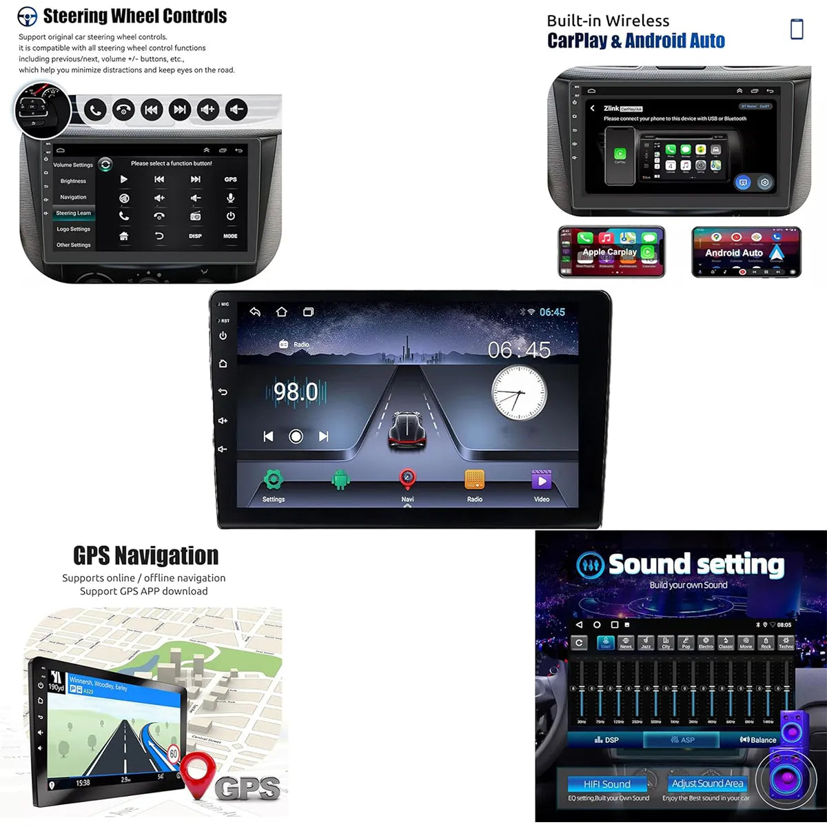Android Car Stereo Multimedia Screen – Full HD QLED IPS – Built-in GPS – 4G – Steering Wheel Control – 55W × 4