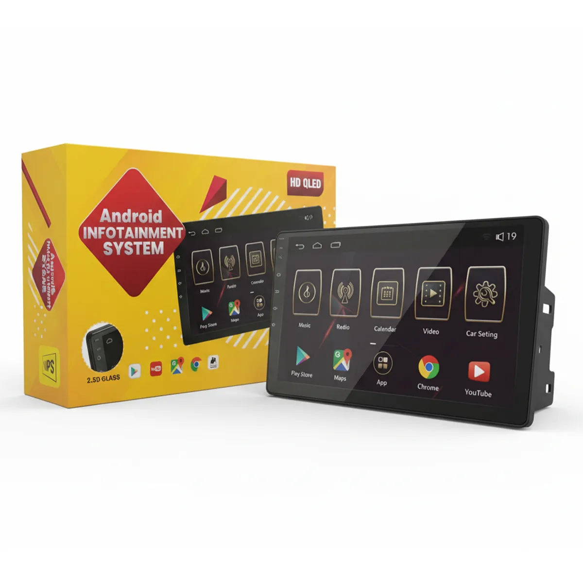 Android Car Stereo Multimedia Screen – Full HD QLED IPS – Built-in GPS – 4G – Steering Wheel Control – 55W × 4