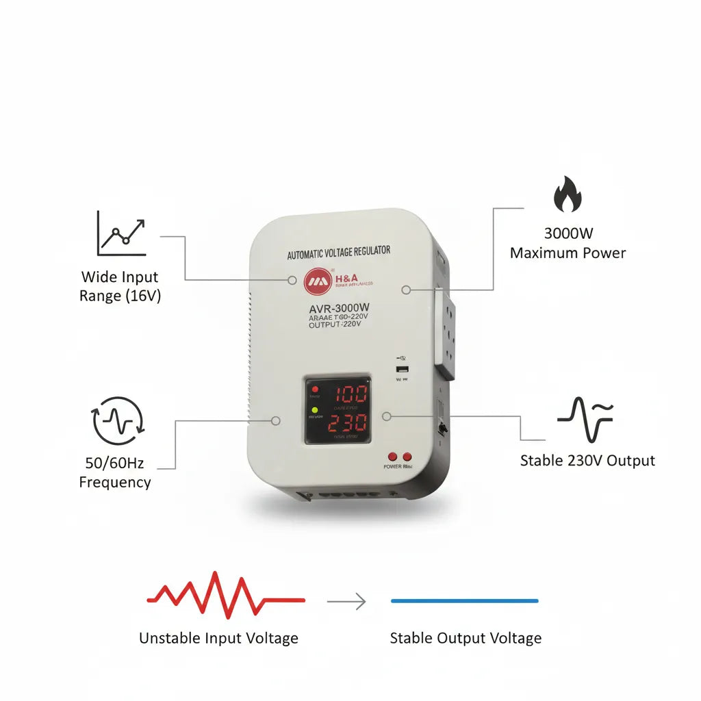 H&A AVR-3000W Automatic Voltage Regulator – Powerful / 5000W Home Power Protection ⚡