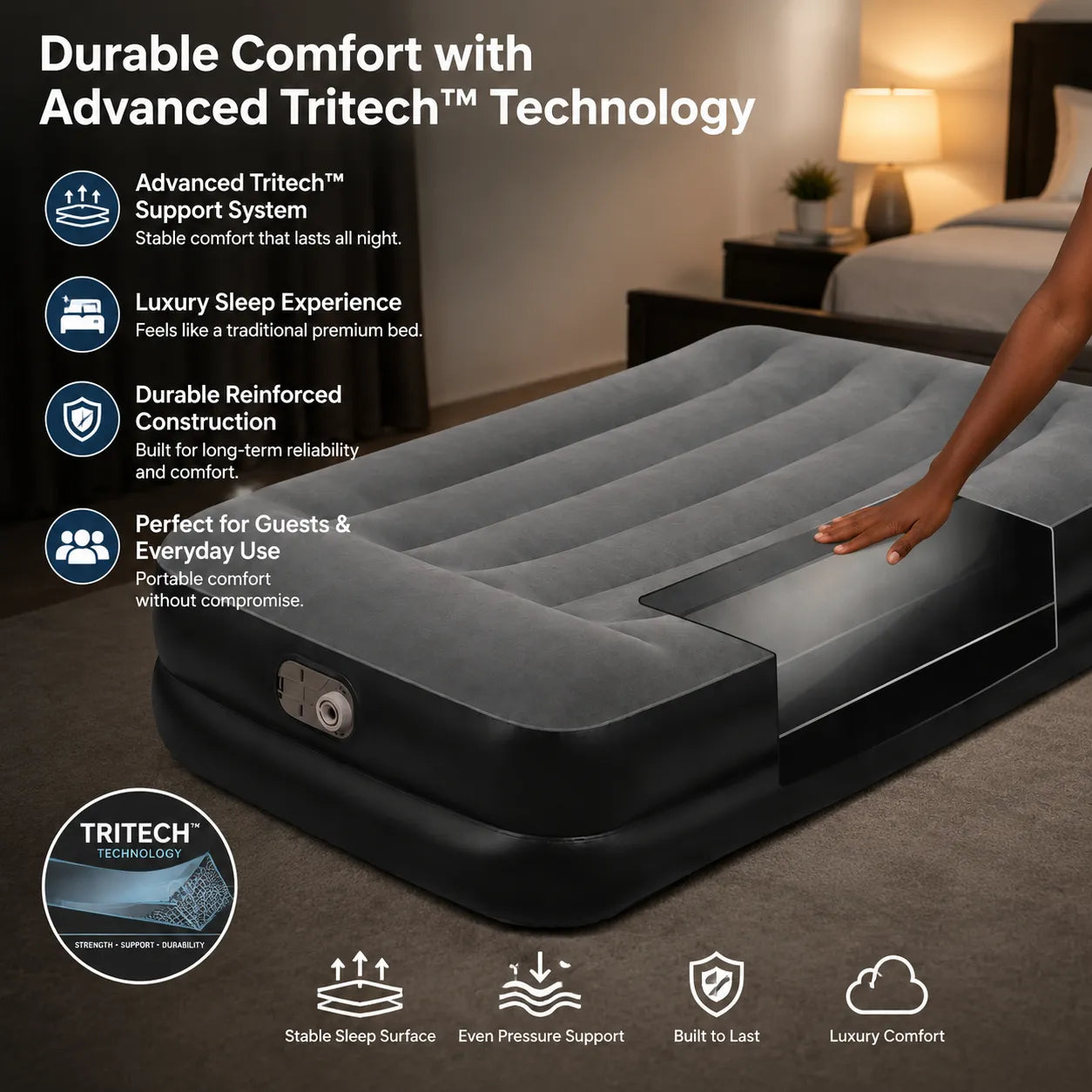 Bestway Tritech Single Air Bed | 18-Inch Inflatable Mattress 191cm x 97cm x 46cm