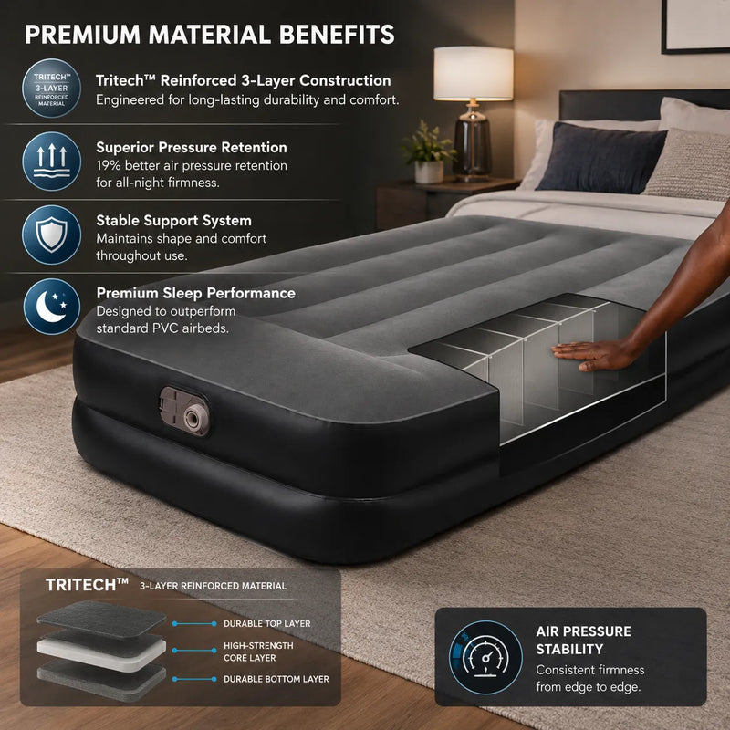 Bestway Tritech Single Air Bed | 18-Inch Inflatable Mattress 191cm x 97cm x 46cm